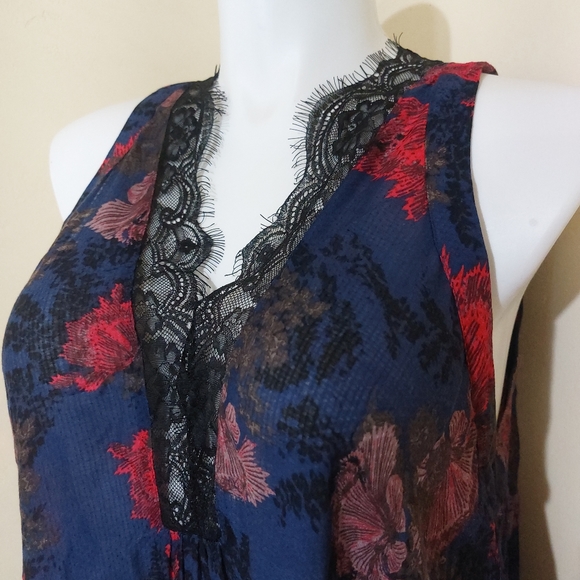 Free People Intimately Blue Red Floral Flowy Lace Short Dress Nightgown Tunic - Picture 3 of 13